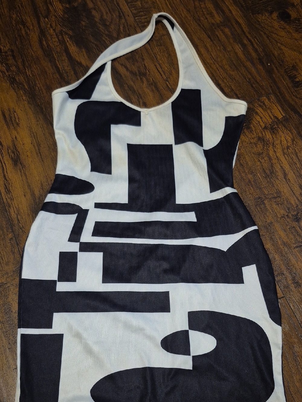 SHEIN Black & White One-Shoulder Geometric Dress